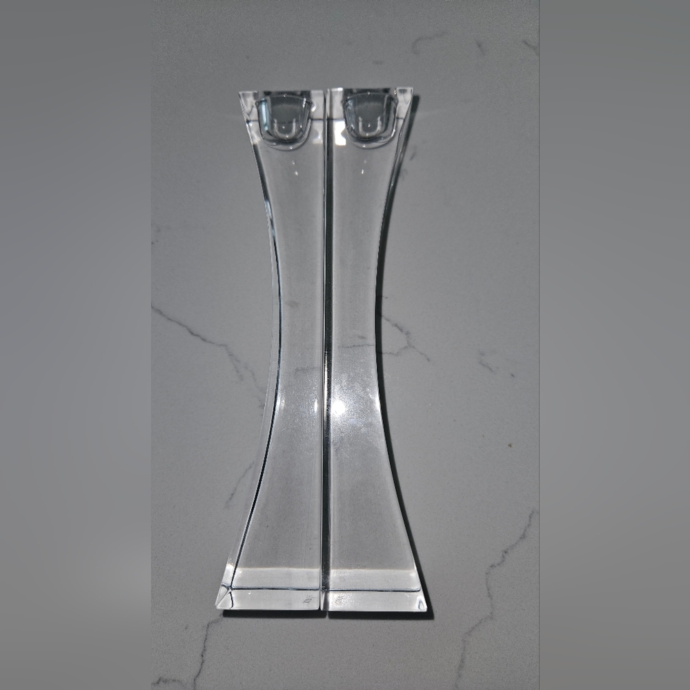 Nambe Kissing Clear Glass Candlesticks